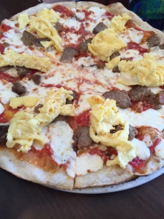 egg and sausage pizza